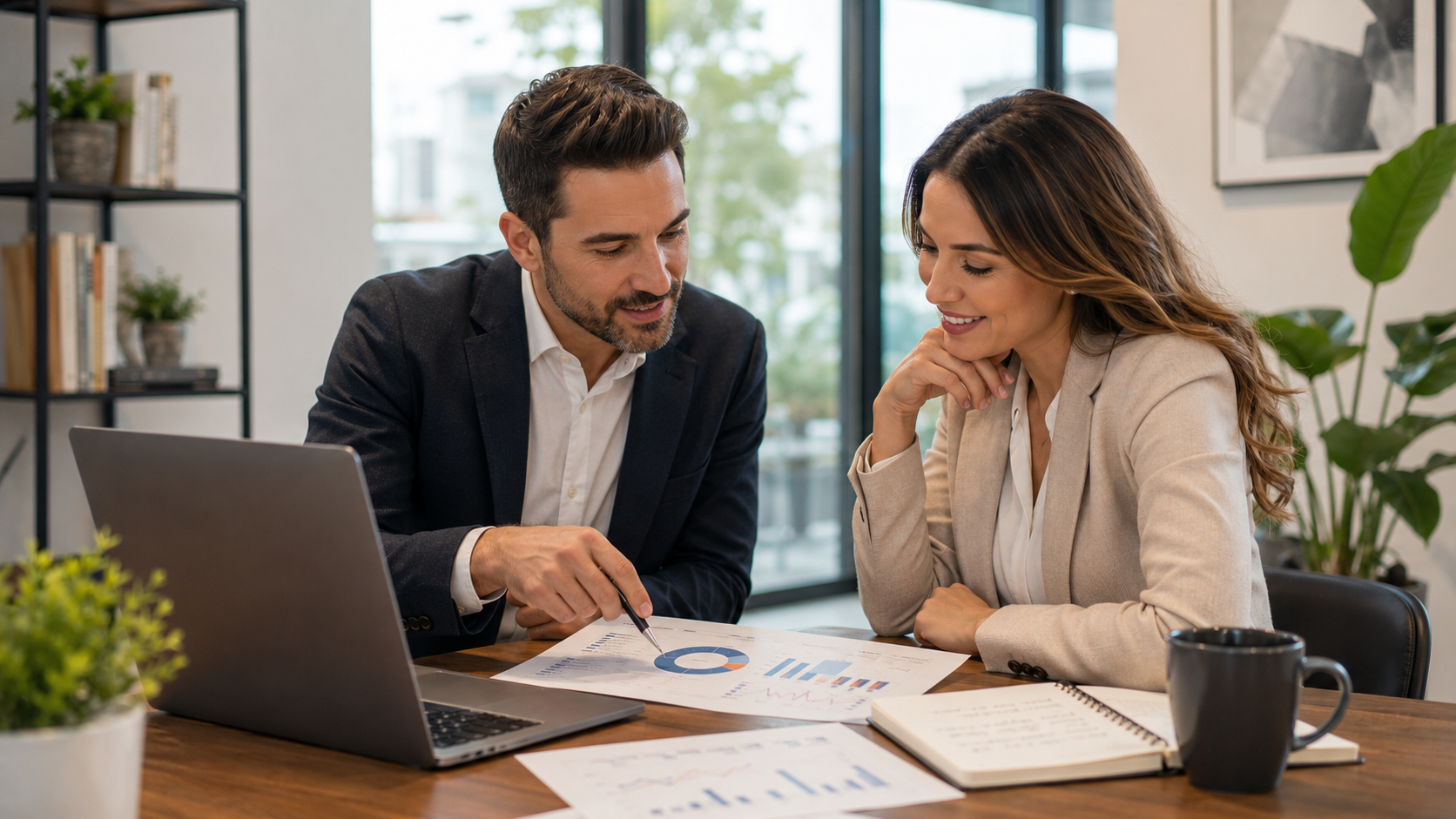 Business professionals reviewing digital marketing strategy