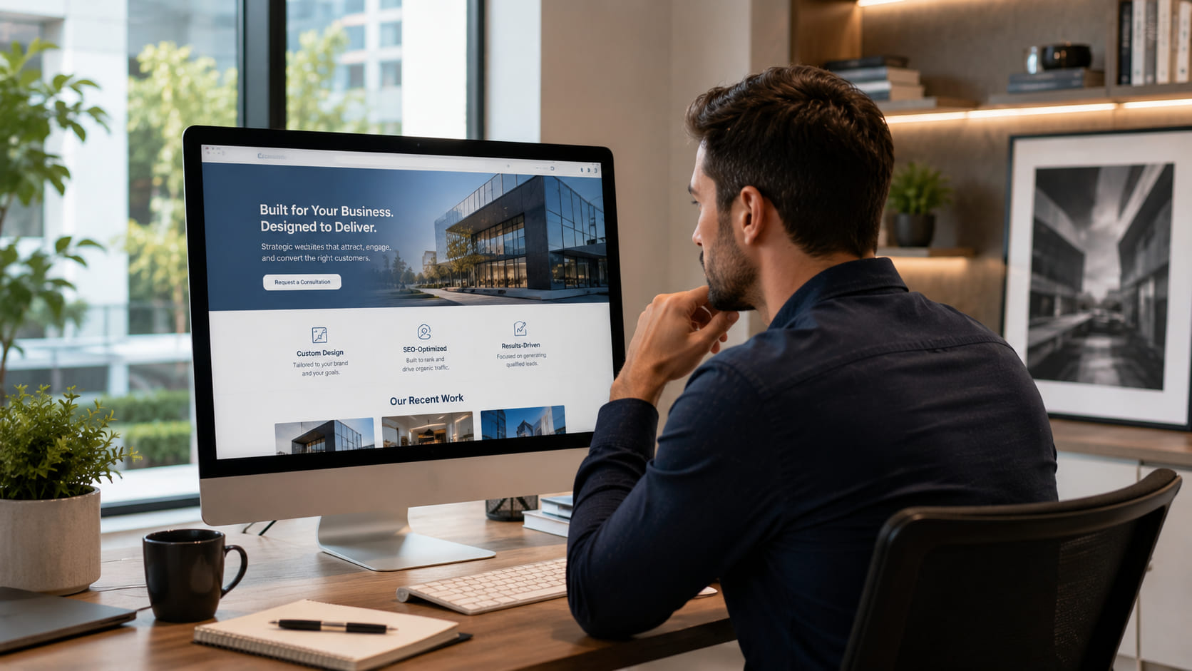Business professional reviewing a strategically designed website