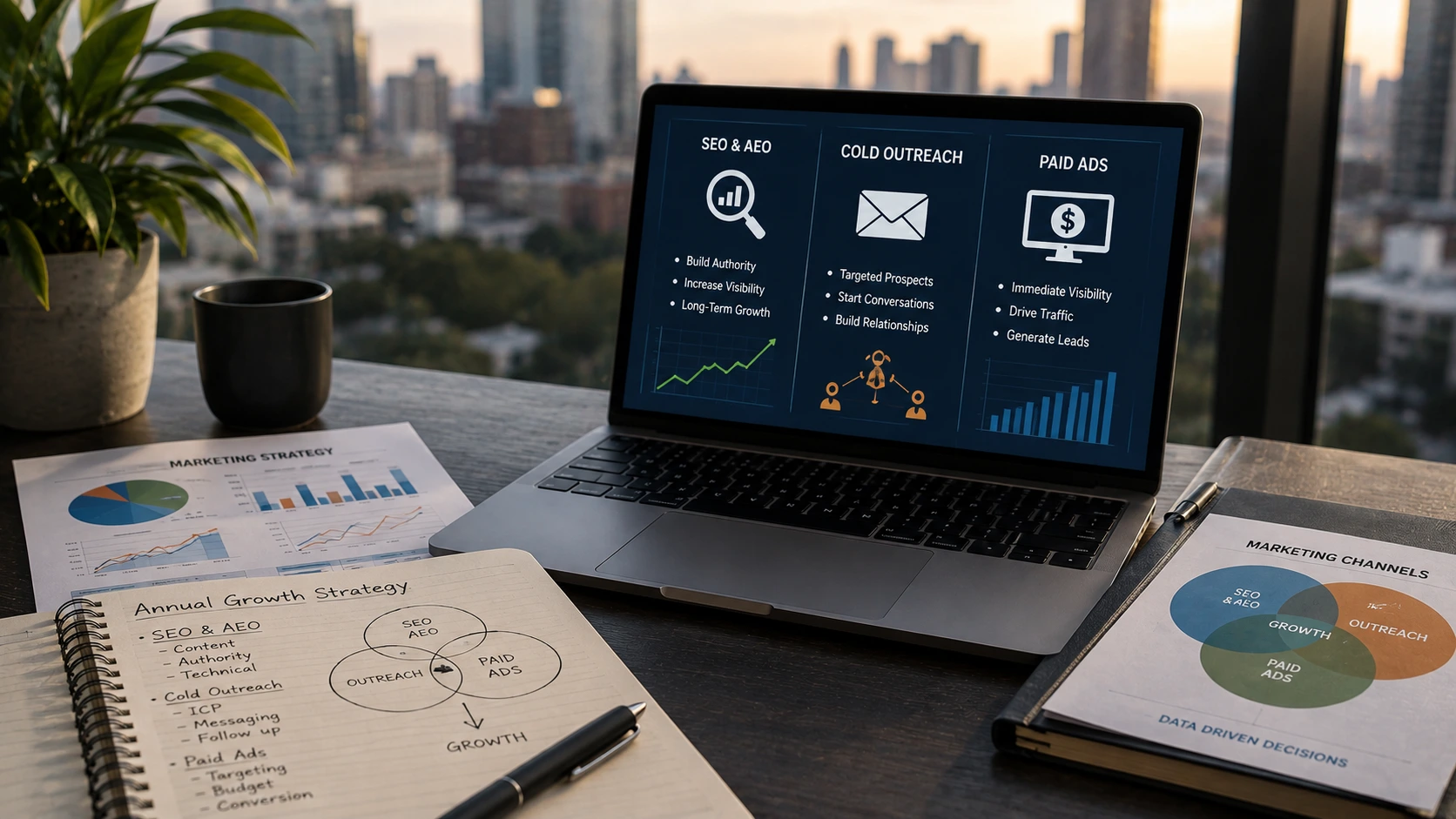 SEO, AEO, cold outreach, and paid advertising growth strategy