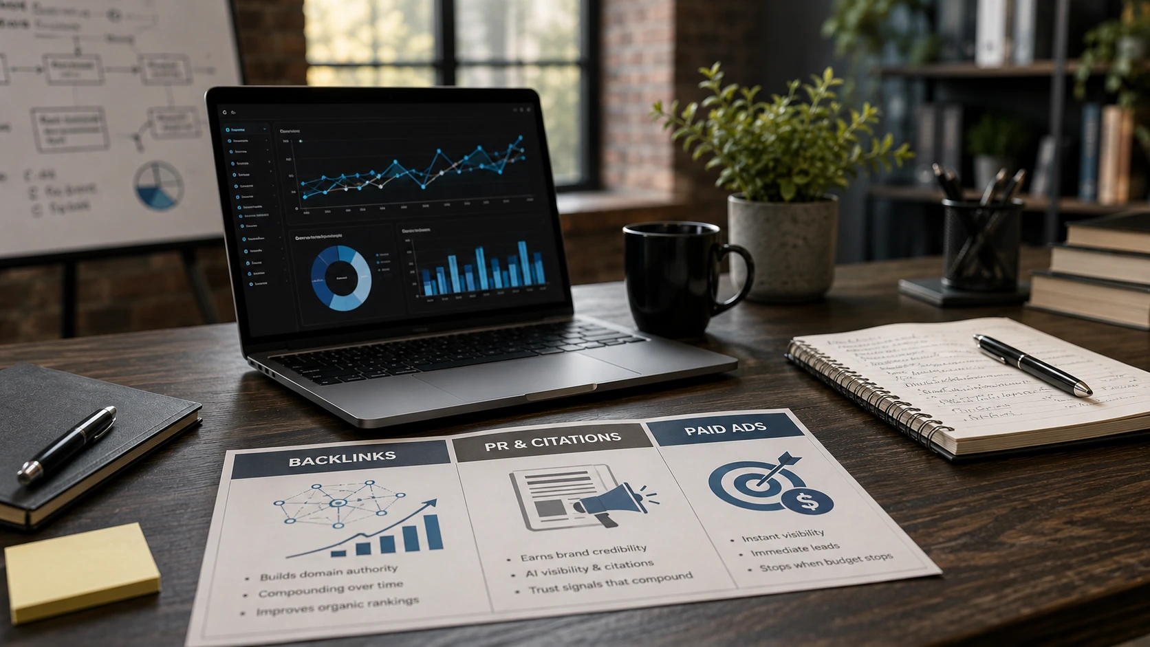 Backlinks, PR, and paid advertising compared for long-term business growth